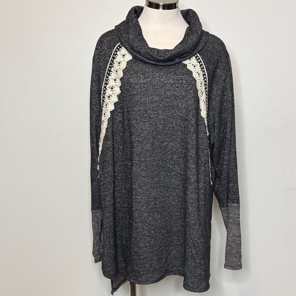Maurices size 3 Charcoal Cowl Neck Sweater with Ivory Lace